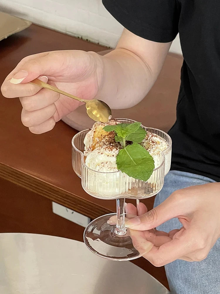 Striped Flower Glass Dessert Goblet Cup