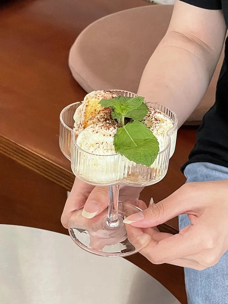 Striped Flower Glass Dessert Goblet Cup