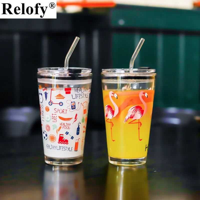 Glass Coffee Cup With Lid Straw